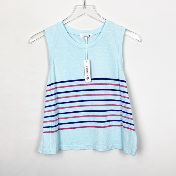 Sundry Light Blue Striped Cotton Tank 1 - Picture 3 of 9
